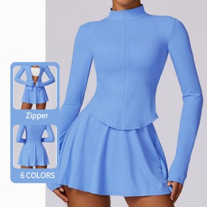 Setelan Tenis Wanita 2 Potong Pakaian Pelindung Latihan Jaket Tenis Lengan Panjang dengan Ritsleting dan Rok Setelan Kebugaran Gym - Product Image 6