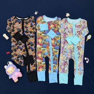 RTS 맞춤형 다양한 프린트 유기농 95% 대나무 5% 스판덱스 아기 및 유아용 지퍼 잠옷 옷 - Product Image 2