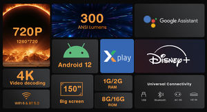 Proyector doméstico HiCyber Mg50 4K con Android 12 1080p Netflix 5G WiFi BT Lámpara LED remota por voz para Netflix Stalker - Product Image 3