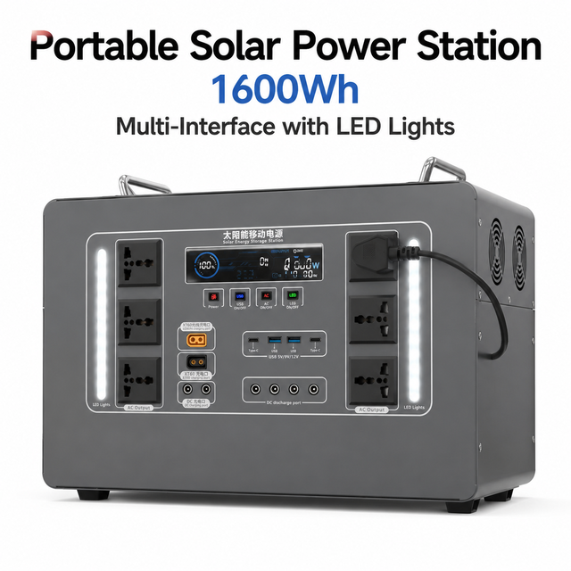 1600Wh Portable Solar Power Station 500W with 6 AC Outlets, LED Lights and Multi-Interface Output