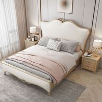 Lit King Size Ajustable Yuqi en Bois Massif Style Français Luxe Léger avec Revêtement en Cuir, Confortable et Montage Facile