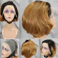 Perruque brésilienne courte et vierge, coupe bob, pré-épilée, sans colle, avec dentelle transparente, cheveux humains de haute qualité