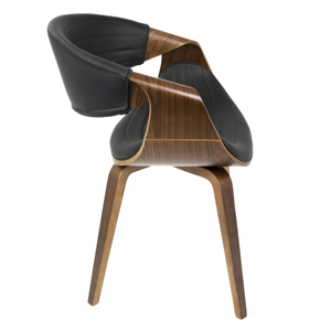 Silla de Comedor/Accesorio Convertible de Estilo Moderno de Mediados de Siglo, con Respaldo, Madera de Nogal y Cuero Sintético Negro, para Hogar, Oficina, Hotel, Apartamento - Product Image 2