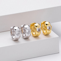 Mylove Custom Love Fine Zircon 925 Sterling Silver 18K Gold Plated Bezel Set Heart CZ Chunky Wide Huggie Hoop Earrings Wholesale