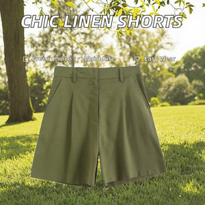 Shorts Bermuda Casuales para Mujer, Ecológicos, Transpirables, Antiarrugas, Mezcla de Poliéster, con Botones, Bolsillos Laterales y Cierre de Cremallera, en Varios Colores - Product Image 2