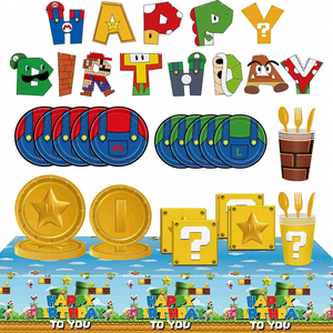 Ensemble de fournitures de fête jetables pour enfants, thème <span class=keywords><strong>Mario</strong></span> <span class=keywords><strong>Party</strong></span>, assiettes en papier, gobelets en papier, serviettes, nappe - Product Image 1