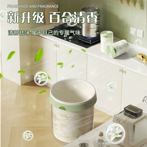 Tear Free Lily Print Drawstring Trash Bags L Size Thickened With Handles Household Kitchen Use 50 Pieces - Product Image 5