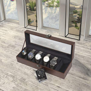 Boîte à montre en bois de haute qualité, écologique, rectangulaire, en panneaux de fibres de densité moyenne, avec un lunette unique en forme de lot - Product Image 3