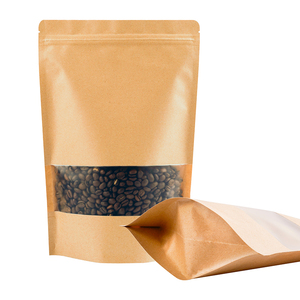 US Warehouse Wholesale Yellow Black White Stand up <strong>Pouches</strong> Recycled Biodegradable Kraft Paper Food Bags with Windows - Product Image 1