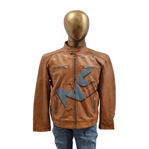 Nabtay Sports <b>Men</b> Genuine Cowhide <b>Leather</b> Eco-friendly Cafe Racer Bomber <b>Jacket</b> Slim Fit Four Pocket Padded Sleeve Front Winter - Product Image 1