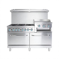 Cuisinière à gaz en acier inoxydable à 6 brûleurs, plaque de cuisson de 24 pouces, four à griller, cuisinière commerciale pour restaurant et cuisine
