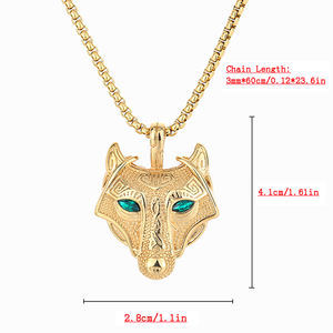 Collar con Colgante de <span class=keywords><strong>Lobo</strong></span> Vikingo de Cristal para <span class=keywords><strong>Hombre</strong></span> con Ojos Verdes, Collar Talismán de <span class=keywords><strong>Lobo</strong></span> Escandinavo Celta Nórdico - Product Image 5