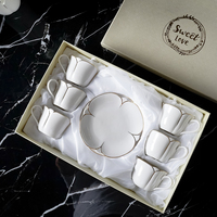 Service à Thé en Porcelaine Luxe Forme Fleur de Lys avec Bords Dorés, Tasses et Soucoupes Royales pour Service à Thé Blanc
