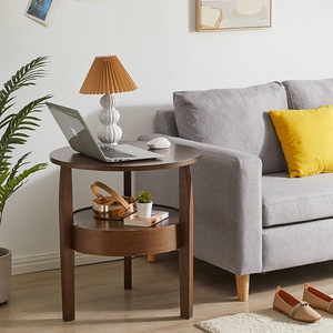 <strong>Real</strong> Premium Solid <strong>Wood</strong> Round Shape Large Storage <strong>Coffee</strong> <strong>Table</strong> Sofa Side <strong>Table</strong> with Drawer in Living Room Bedroom - Product Image 2