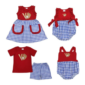 Venta al por Mayor de Conjuntos de Ropa a Juego para Hermanos, Niñas y Niños, Estilo Béisbol Rojo - Product Image 1