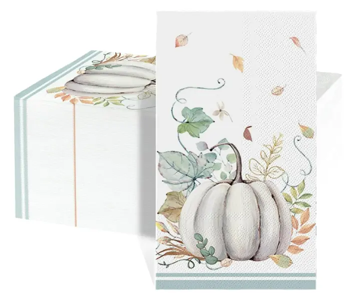 Paquete de 16 servilletas de invitados decorativas de papel desechables de otoño, toalla de mano de calabaza blanca de hoja de Acción de Gracias para fiesta, cocina, baño