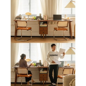 โต๊ะทำงานไม้เนื้อแข็งพร้อมชั้นวางหนังสือสไตล์ญี่ปุ่นโต๊ะคอมพิวเตอร์สำหรับเขียนในโฮมออฟฟิศ - Product Image 2