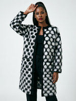 Cardigan long en tricot bouclé à pois pour femme, coupe oversize, motif cercles, avec poches latérales