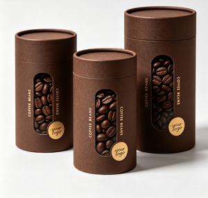 Custom Coffee Beans Paper Tube Packaging with <b>Window</b> Gold <b>Foil</b> Logo Recyclable Craft Paper Box for Beverage - Product Image 3