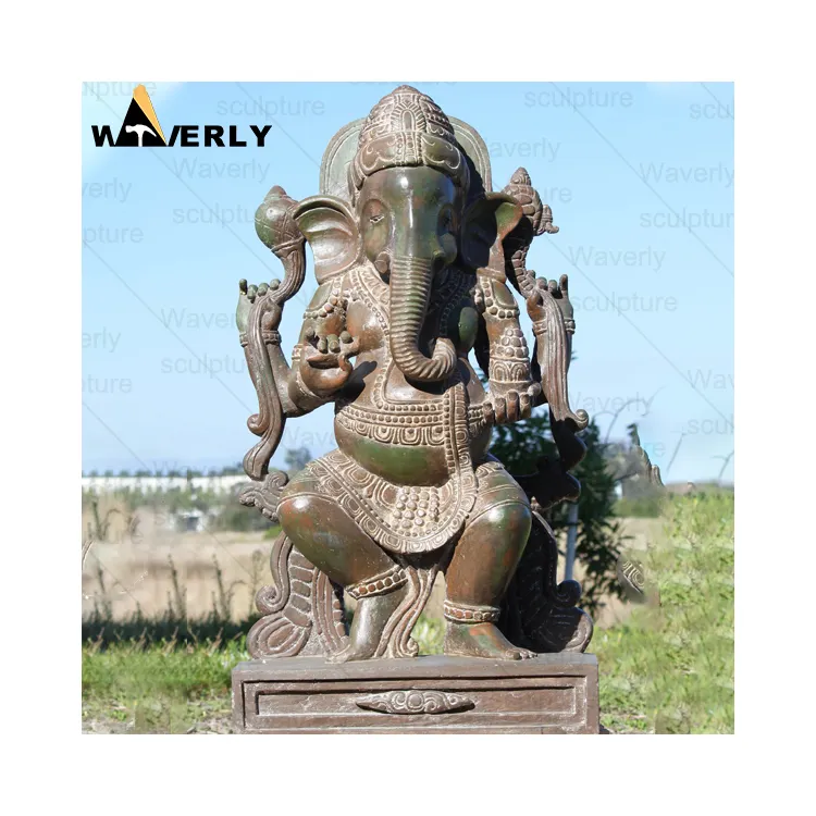 Waverly individueller Außengarten Indien Hindu-Gottestatue schwarzer Marmorstein Granit Lord Ganesha Ganesh-Statue Skulptur zu verkaufen