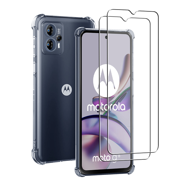 3 in 1 Soft Transparent Phone Case 2 Packs 2.5D Tempered Glass 9H for Motorola Moto G52 G31 G84 G82 G62 G22 G23 G41 G72 G8