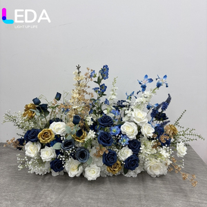 Bouquet de fleurs artificielles en soie LEDA, centre de table floral bleu et blanc, roses, boule de fleurs pour mariage, événement, décoration - Product Image 6