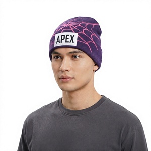Gorro de Punto Personalizado Color Morado con Parche de Logotipo, Diseño de Telaraña, Gorro de Invierno Unisex para Exteriores - Product Image 1