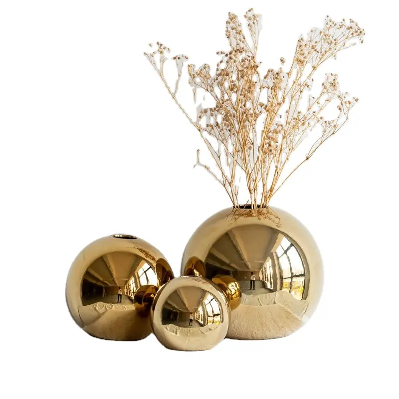 Golden galvanisierte Keramik-Ball-Blumentasse Innenausstattung moderne dekorative Vase für Haus Wohnzimmer