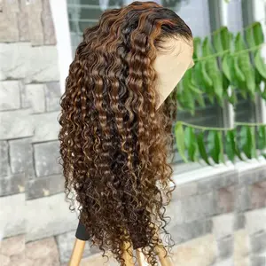 Burmese Highlight Honey Blonde Pre-plucked Virgin Human Hair Deep Wave Lace Frontal Wigs For White and Black Women