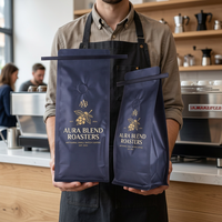 Sac à café en aluminium à fond plat avec fermeture à bande métallique, personnalisé, écologique, certifié, recyclable, durable