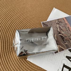 New Design <b>Silver</b> PU Large Capacity Water Resistant Embossed Logo 7-Inch Portable Travel Makeup Cosmetic Zipper Pouch for Women - Product Image 3