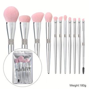New Design Elegant Pink Ultra Soft Synthetic Fibre <b>Makeup</b> Brush Set Brush Holder 11 Pieces (Silver Pink + Holder) for <b>Makeup</b> - Product Image 2