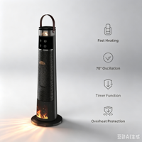 Chauffage électrique PTC à flamme simulée avec télécommande, portable, design autoportant pour plafond et bureau, pour usage domestique
