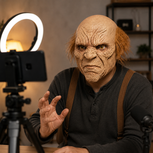 Masque en latex de monstre vieil homme, masque intégral effrayant à visage ridé avec cheveux blonds pour Halloween, cosplay, fête, accessoires de costume - Product Image 5