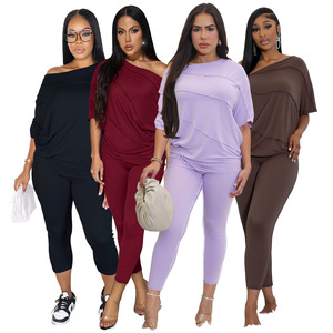 Completo Loungewear Estivo 2026 da Donna: Set 2 Pezzi con Felpa a Maniche a Pipistrello e <span class=keywords><strong>Spalla</strong></span> Obliqua e Pantaloni - Product Image 1