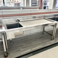Table de nettoyage de poisson en acier inoxydable pour restaurant avec évier et égouttoir, plateforme de préparation de poisson avec planche à découper