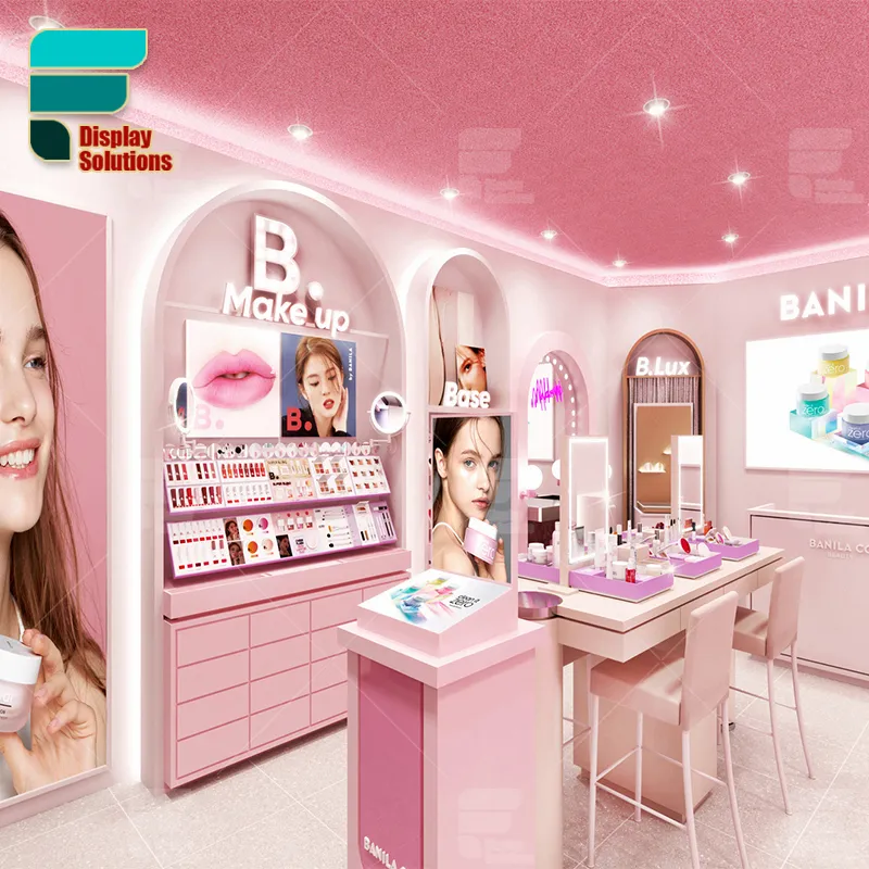 Kunden spezifische Kosmetik geschäft Gondel Großhandel Modern Cosmetic Shop Holz schrank Make-up Display Showcase