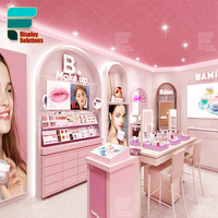 Toko Kosmetik Kustom Grosir Gondola Toko Kosmetik Modern Lemari Kayu Makeup Display Showcase
