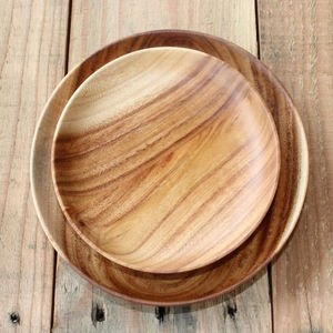 Platos redondos pequeños de madera de acacia para postres, guarniciones, fiestas, hoteles, café y té. - Product Image 1
