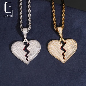 Collar con Colgante de Corazón Roto de Plata de Ley 925 con Moissanita VVS, Estilo Hip Hop, Joyería de <span class=keywords><strong>Moda</strong></span>, Pasa el Test de Diamantes - Product Image 5