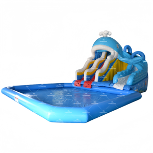 Pelontar Luncur air tiup tema paus komersial istana Luncur istana pantul tiup Dengan Kolam untuk taman hiburan - Product Image 1