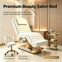 Table de massage électrique de luxe à 3 moteurs, base dorée, en cuir PU, réglable, pour salon de beauté et esthéticiennes (vente en gros)