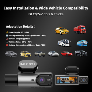 <span class=keywords><strong>Cam</strong></span>éra DVR de voiture 4K à double objectif avec enregistrement en boucle, WiFi, vision nocturne supérieure, <span class=keywords><strong>cam</strong></span>éra de tableau de bord avant/arrière, écran IPS grand format, garantie 1 an - Product Image 6