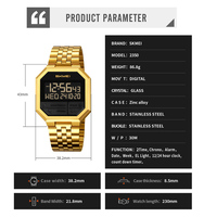 Jam Tangan Sport SKMEI 2350 Dial Persegi Bahan Stainless Steel dengan Fitur Stopwatch & Alarm Tahan Air 30m Jam Tangan Bisnis Mewah untuk Pria