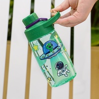 Bouteille d'eau réutilisable en plastique anti-fuite pour enfants, 500 ml, motif astronaute, avec poignée, en PC, idéale pour la rentrée scolaire