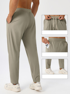 Pantalones deportivos de algodón oscuro de cintura alta para hombre, elásticos, transpirables, de secado rápido, para entrenamiento y fitness. - Product Image 3