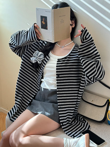 Carefully Selected 2025 Spring New Korean Style Anti-Wrinkle Luxury Patchwork <b>Cardigan</b> <b>Women</b> Loose Fit Mandarin Collar Knee - Product Image 2