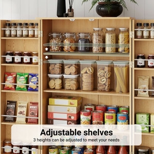 Armario de Cocina Alto de Madera Natural Moderno con Puertas Corredizas Estilo Granero, 10 Puertas Laterales, 2 Cajones y Estantes Ajustables - Product Image 5