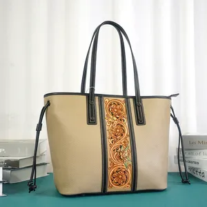 SNAIL Hot Selling Handbag Fur Leather Handbag Shoulder Bags Bohemian Tooled Carved Tote Western Style Leather Bags