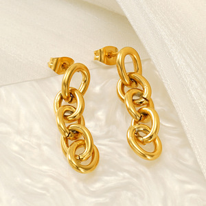 Zogxin Chain Drop Earrings 18K Gold Plated Stainless Steel Fashion Party Jewelry Geometric Design Women's Earrings - Product Image 4